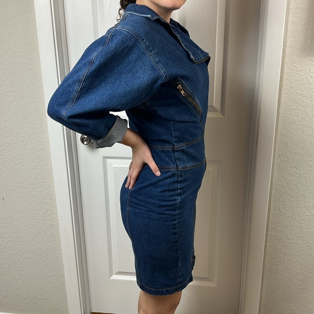 Vintage 90s Y2K Denim Zipper Motorcycle Dress - Picture 2 of 15